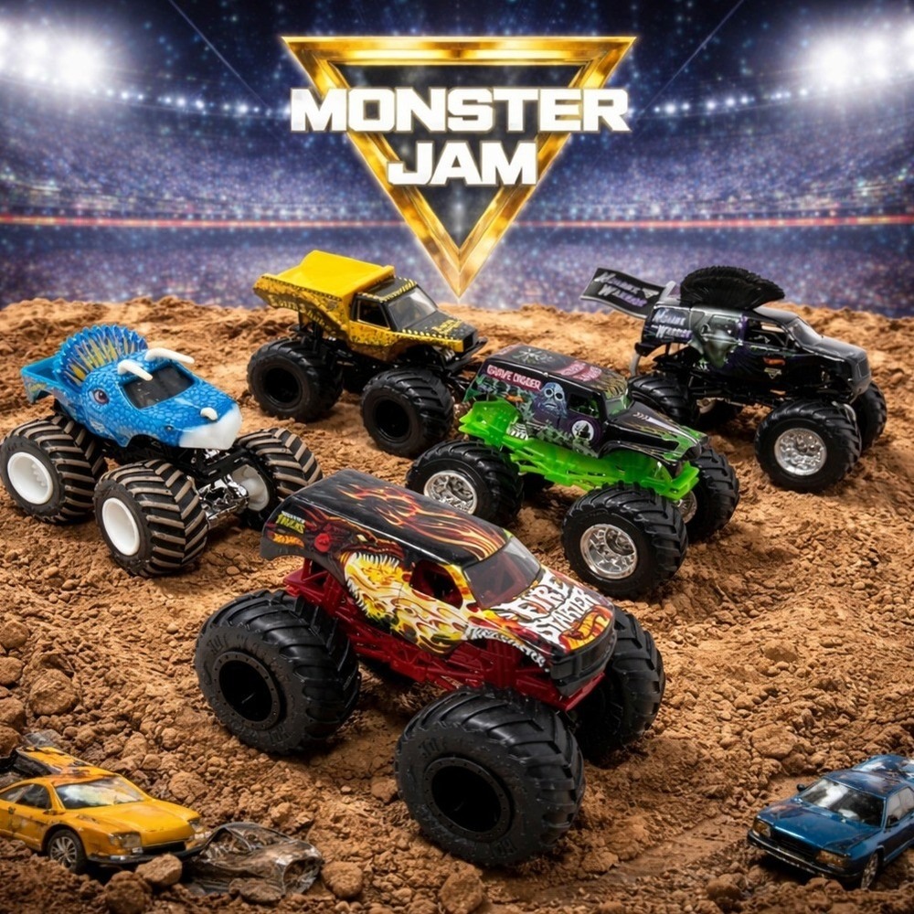Monster Jam Hot Wheels 1 64 Diecast Truck Lot Grave Digger Earth Shaker 5pc